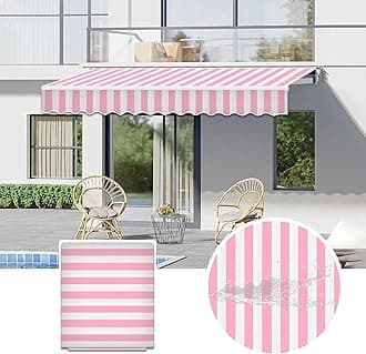 Commercial Patio Awning Top Replacement Fabric| 100% Polyester Sunshade Shelter with UV & Water-Resistant Fabric for Deck, Balcony, Yard, Coffee,Customizable(Pink White Stripes,15x9.8ft)