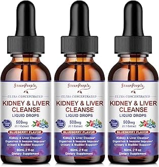 GREENPEOPLE Kidney Cleanse Detox & Repair - 27-In-1 Kidney & Liver Drops with 20:1 Cranberry Extract & Chanca Piedra, Alcohol-Free Supplement for Urinary Tract & Liver Support (2 Oz 3 Pack, Blueberry)