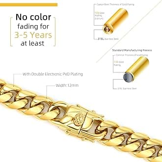 CaptainSteeL Miami Cuban Link Chain Necklace for Men/Women,316L Stainless Steel/Gold Plated 12MM Width 18"/20"/22"/24" Length,Thick Chain for men Hip Hop Jewelry with Gift Box