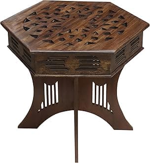 COTTON CRAFT Solid Wood End Table - Hand Carved Moroccan Accent Table - Boho Folding Side Table - Small Spaces Entryway Global Living Room Bedside - No Tools Assembly - 24x20 in - Dark Antique Brown