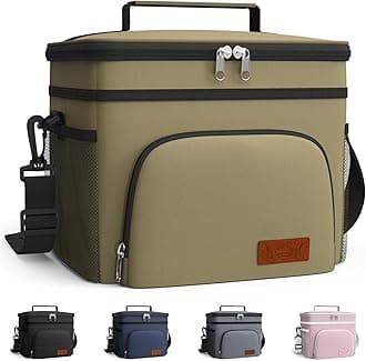 HOTOR Insulated Lunch Box for Men & Women - Leak-Proof Cooler Lunch Bag with 4 Pockets, Adjustable Strap, Ideal for Work, Picnic, Travel - Large, Brown, 13.0"×7.9"×9.1"