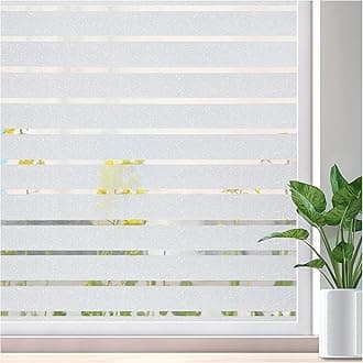 Lifetree Window Film Privacy for Glass Windows 44.5 x 300cm, Frosted Stripe Patterns Static Cling No Glue UV Protection Window Sticker Cover for Home Office