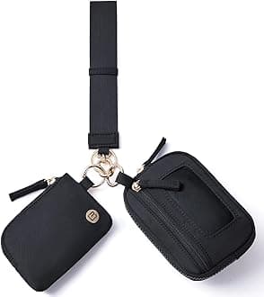 POIUGOYA Nylon Wristlet Wallets, Dual Pouch Keychain Wristlet Wallet, RFID Small Wallet With Coin Pouch,ID Window For Travel