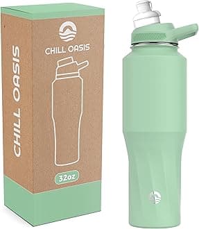 Chill Oasis Water Bottle | Compatible With Popular Flavor Cartridges | BPA Free, Leak Proof, Double-Walled Vacuum Insulated Stainless Steel, and Dishwasher Safe | Cold for 24 Hours (Sage, 32oz)