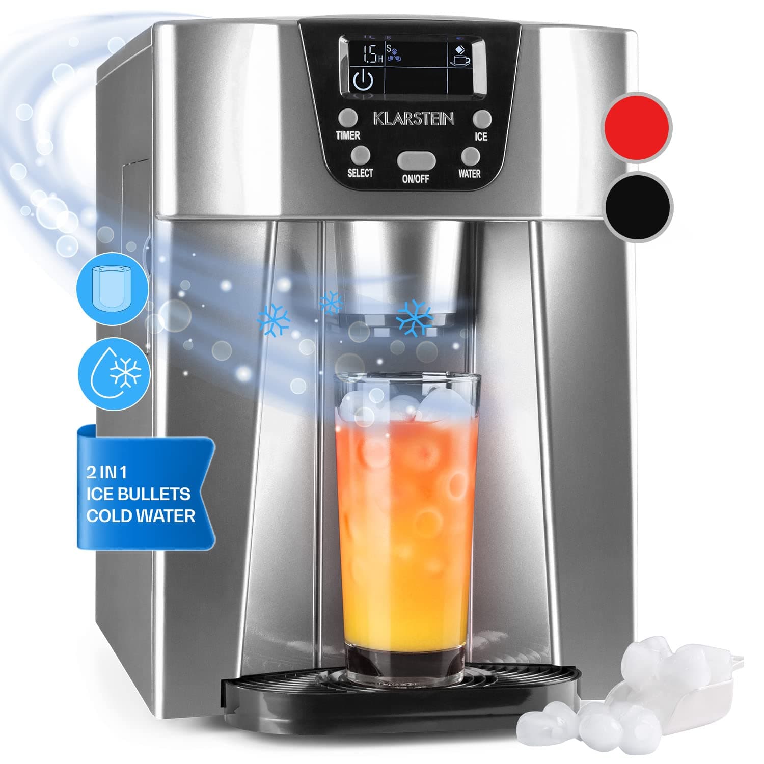 Small Ice Maker Machine, Counter Top Ice Machine For Home and Kitchen, 2L Capacity, Fast Operation, Makes 12kg of Ice, Dispenses Cold Water, Bullet Ice Cube Maker Machine