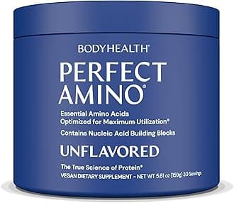 BodyHealth PerfectAmino - BCAA and EAA Powder for Pre and Post Workout - Amino Acid Energy Drink for Men and Women to Support Lean Muscle and Recovery - Unflavored (Lightly Sweetened) - 30 Servings