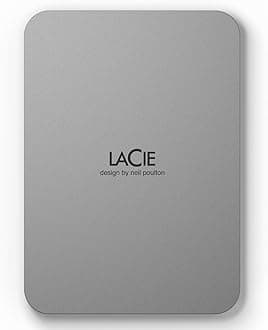 LaCie Mobile Drive V2 4TB — slim design, USB‑C Portable External Hard Drive, 2.5‑inch, Moon Silver, for Mac & Windows — Rescue Data Recovery included