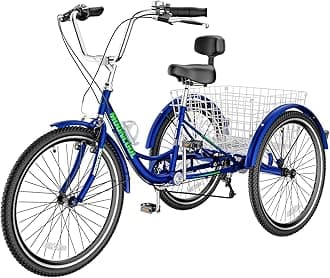 Slsy Adult Tricycles 7 Speed, Adult Trikes 20/24/26 inch 3 Wheel Bikes, Three-Wheeled Bicycles Cruise Trike with Shopping Basket for Seniors, Women, Men.