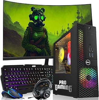 Dell OptiPlex Desktop PC – Intel Core i7, 32GB ARGB RAM, 2TB SSD, 32 Inch Curved Monitor, GT 1030 Graphics, RGB Keyboard with AI Copilot Key, Mouse & RGB Headphones, Windows 11 Home (Renewed)