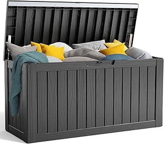 80 Gallon Resin Deck Box, Lockable Patio Storage Box for Furniture, Garden Tools and Toys Storage, Waterproof Outside Storage Box - Black