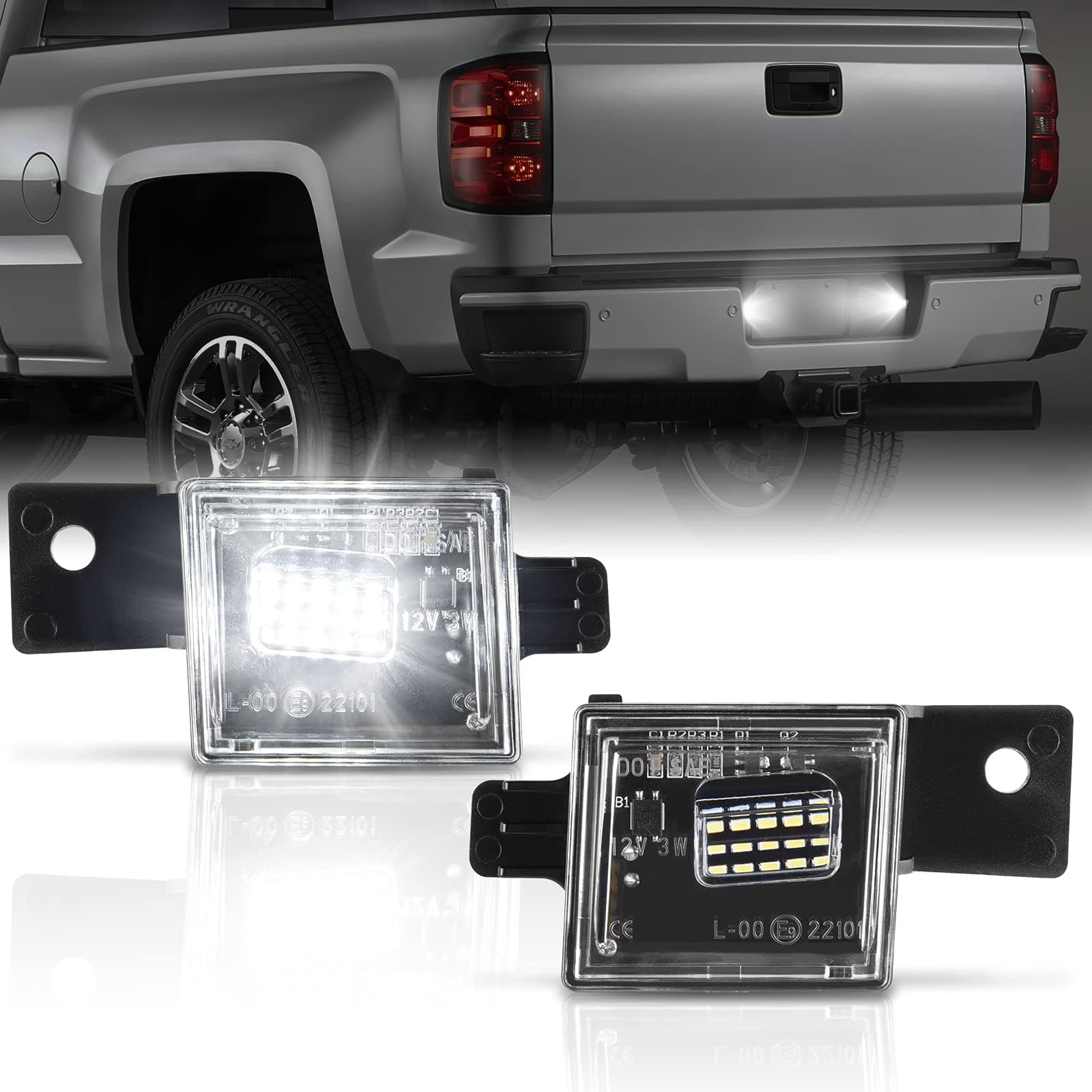 - POPMOTORZ LED License Plate Light Compatible with 2014 2015 2016 2017 2018 2019 2020 2021 2022 Chevy Silverado GMC Sierra 1500 2500HD 3500HD 2015-2021 Colorado Canyon Pickup Truck 6000K, White