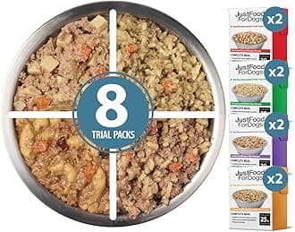 JustFoodForDogs Pantry Fresh Dog Food, Human Grade Beef, Chicken, Turkey, Lamb Variety Pack (8 Pack)