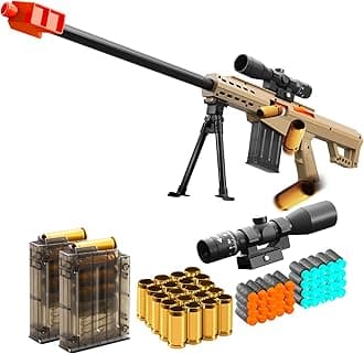 Soft Bullet Shotgun Foam Realistic Pellet Blasters Shell Ejecting Toy Gun Dart Sniper with Scope Rifle Fake Gun Stress Shot for Boys Girls Kids and Adults Birthday Gift Age8-12 (Sand colored)