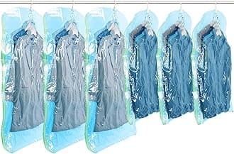 TAILI Hanging Vacuum Sealer Storage Bags Space Saver Bags for Clothing, Suits and Jackets, Closet Organizers, (3 Long, 3 Short) Blue