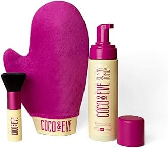 Coco & Eve Self Tanner Foam Bundle - (Medium) Streak-Free Sunless Tanning Mousse, Included Mitt Applicator & Kabuki Brush, Vegan, Cruelty Free | Sunny Honey Bali Bronzing