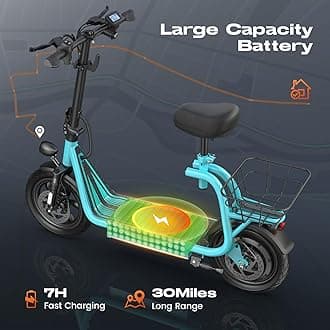 Caroma Peak 1200W Electric Scooter with Seat,30 Miles Range,20Mph Max Speed,12" Tire Foldable Electric Scooter for Adult,265lb Max Load(Blue)