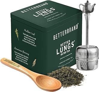 BetterbrandBetterLungs Detox Tea - 20 Loose Leaf Servings - Mullein Leaf, Ginseng, Elderberry, Ginger & Thyme for Lung Cleanse, Congestion Relief, Mucus Detox - Caffeine Free