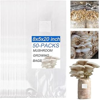 50Pcs Mushroom Growing Bag 6 Mil Thick Mushroom Spawn Bags Autoclavable Bags 8"x5"x20" Mushroom Grow Kit 0.2 Micron Filter Mycobag Grow Kit Tear Resistant Strong