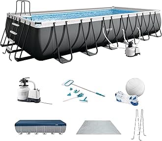 INTEX Ultra XTR 24 ft x 12 ft 52 in Above Ground Pool Set, Rectangular Swimming Pool with Sand Pump, Saltwater System, Maintenance Kit, & Volleyball Game
