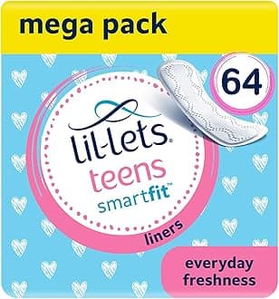 Lil-Lets Teens Liners X64, Petite & Slim Pantyliners for Girls & Teenagers, Unscented, for Very Light Flow, Breathable Panty Liners, First Periods, Vegan Friendly, 4 Packs of 16 Pant Liners