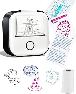 Memoking Sticker Printer - Mini Printer T02 Portable Thermal Inkless Sticker Maker Machine, Bluetooth Pocket Labeler for Study Graphics, Anatomical Diagrams, Photos, Receipts, DIY,Gift