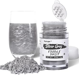 Sujoygar Silver Edible Glitter for Cocktails, 4g Luster Dust Edible Drink Glitter for Cake Vodka Chocolate Wine Cupcake Baking Food Grade Shimmer Powder