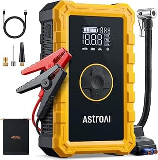 AstroAI S8 Air Jump Starter with Air Compressor,3000A Peak Car Battery Jump Starter Portable (9.0 Gas/6.5L Diesel) with 150PSI Cordless Auto-Shutoff Tire Inflator, 12V Battery Charger Booster(Yellow)