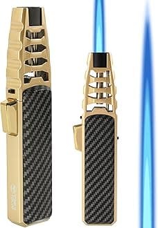 Butane Torch Lighter, Refillable Kitchen Cooking Torch Windproof Adjustable Flame Solar Beam Torch Blow Torch with Safety Lock for Baking Creme Brulee (Butane Gas Not Included)