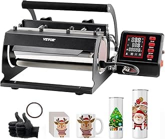 VEVOR Tumbler Heat Press Machine, 11-30oz Mug Press, Heat Up Fast and Even, Tumbler Press with Sublimation Paper, Tape and Gloves, Temp and Time Setting, for Sublimation Tumblers, Cups, Mugs, Black