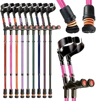 Flexyfoot Shock Absorbing Comfy Grip Double Adjustable Crutch - Improves Safety, Improves Grip, Reduces Shocks & Jarring – Pair - Pink