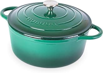 Nuovva Enamelled Cast Iron Dutch Oven Pot with Lid – 6.4 Quart Casserole Dish – Ceramic Dutch Oven for Bread Baking, Roasting, Braising & Stews – Oven Safe up to 500°F – 28cm Dark Green
