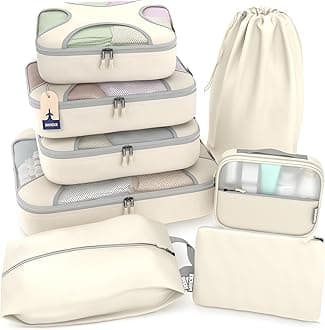 Shacke Packing Cubes for Travel 8 Set - Premium Luggage Organizer Bags - Versatile Travel Organizer for Women and Men - Optimized Packing Bags - Travel Essentials (Sand)