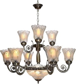 DarkVision Corded Electric, Metal 12 Light Chandelier Light, Golden Antique for Living Room/Bedroom/Cafe/Restaurant/Kitchen/Offices/Indoor/Outdoor and Home Decoration (1232 (12 Light), Without Bulb)