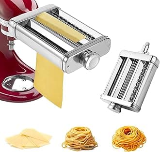 Stainless Steel 3 In 1 Pasta Maker Attachment for KitchenAid Stand Mixer, Included Pasta Sheet Roller Spaghetti and Fettucine Cutter, Heavy Duty Sturdy and Durable