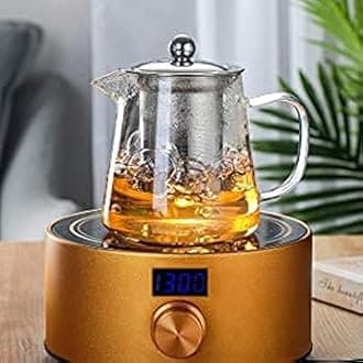 Borosilicate Glass Tea Pot with Heat Resistant Stainless Steel Infuser Perfect for Tea and Coffee Maker, Clear Glass Kettle (550 ML, Round Kettle)