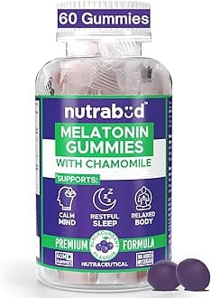 Nutrabud Melatonin Sleep Gummies 3mg For Men, Women | No Added Sugar | Fall Asleep Fast & Restful Deep Sleep | Blackcurrant Flavor Veg Gummy Supplement (60 Count (Pack of 1))