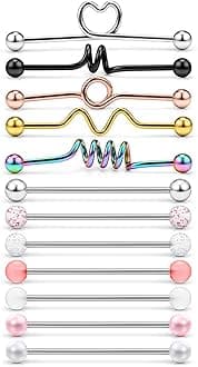 12Pcs 16G Surgical Steel Industrial Barbell for Women Men Cartilage Earring Helix Rings Piercing Jewelry Bar Length 38mm (1 1/2 Inch)