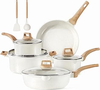 CAROTE11 Piece Pots and Pans, Ceramic Cookware Non Stick Health Induction Cookware Kitchen Cooking Set with Saucepan Set, PFAS Free