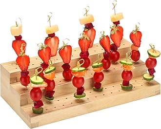 Food Skewer Holder Wooden Pick Stand Catering Supplies Buffet Display Board with Holes Rectangular Appetizer Skewers Tray Multi Level Food Display Stands for Party Cocktail Pick Stand (3 Tier)