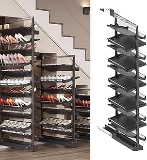 Pull-Out Shoe Rack Organizer for Closet Shoe Cabinet,Adjustable Height Retractable Metal Stackable Shoe Rack, Vertical Shelf Organizer for Small Bedroom Closet, Space Saving Storage, Black(43cm,11 Tie
