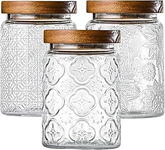 Adodeen 3-Pack 24oz Glass Jar With Airtight Lid,Kitchen Canisters For Counter...