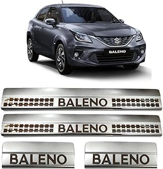 Empica Sill Plate/Door Foot Step Scuff Plate | Stainless Steel Car Door Foot Step Sill Plate Compatible for Maruti Suzuki Baleno Facelift (Set of 4 Pcs)