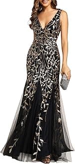 Ever-Pretty Women's Sequin Formal Dress Double V-Neck Sleeveless Mermaid Long Evening Prom Dresses 07886