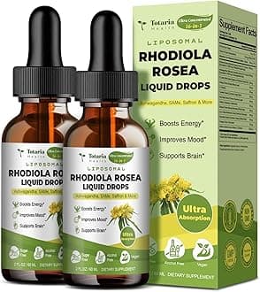 Liposomal Rhodiola Rosea Tincture, Ultra Strength Rhodiola Supplement with Ashwagandha, Saffron, Magnesium, SAM-e, Rhodiola Rosea Extract Liquid Drops for Natural Relaxation, Mood, Energy, Pack of 2