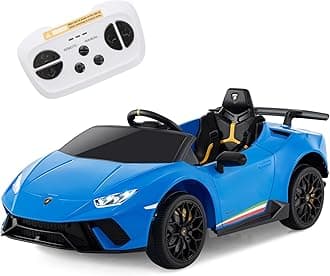 COSTWAY 12V Kids Electric Ride on Car with Remote Control, LED Lights, MP3, Music, Horn, Soft Start & Spring Shock Absorbers, Licensed Lamborghini Battery Powered Toy Vehicle for Boys Girls (Navy)