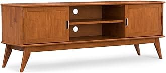 Draper TV Stand - 72 inch Wide Solid Wood Media Console in Teak Brown, Mid Century Modern Entertainment Center for Living Room for TVs up to 80 Inches with Cabinets and Cable Management