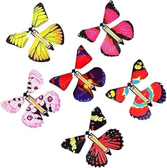 FunBlast Flying Butterfly Toy, Magic Wind up Butterflies Toys, Plastic Flying Butterflies for Kids, Fairy Toys for Girls/Boys – Random Color & Print (Pack of 6)