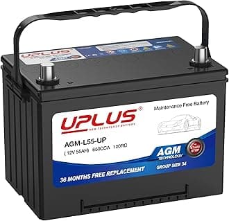 - UPLUS BCI Group 24 Car Battery, AGM-L55-UP Maintenance Free 12V 55Ah Premium AGM Batteries BCI Group 34 Automotive Battery, 650CCA, 120RC