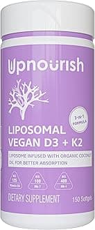 UpNourish Certified Vegan Vitamin D3 5000 IU K2 MK4 MK7 500 mcg Supplement, 1...