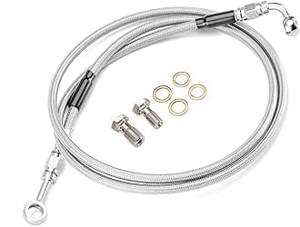 Extended Length Hydraulic Front Brake Line Kit Stainless Steel Non-ABS For 12"-14" Handlebar Compatible with Harley Sportster XL 883 1200 1988-2003, 48", Chrome